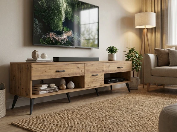 Dienni Arges TV Ünitesi 3 Çekmeceli 220x30x51 Çam-Çam ürün görseli 1