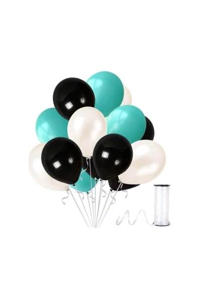 Vipfoni Metalik Balon Mint Yeşil - Siyah - Beyaz 10 Adet ürün görseli 1