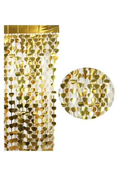 Vipfoni Kalpli Kapı Süsü - Gold -- Arka Fon - Kalpli Perde Dekor Süsü 180 X 100cm ürün görseli 1