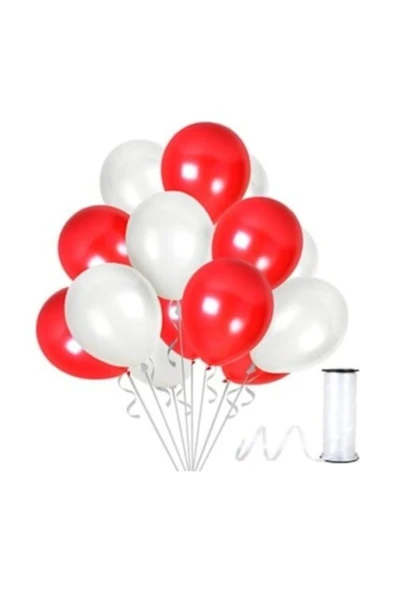 Vip-Aksesuar Metalik Balon Kırmızı - Beyaz 25 Adet ürün görseli 1