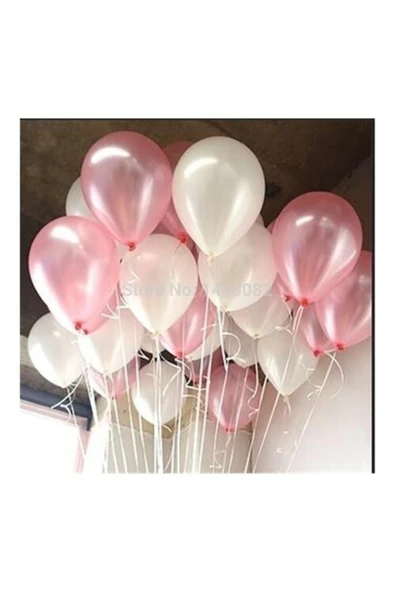 Vip-Aksesuar Metalik Balon Pembe- Beyaz 25 Adet ürün görseli 1