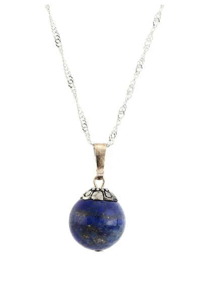 DİNÇ Küre Modeli Doğal Lapis Lazuli Taşı Doğal Taş Kolye (zincir Dahil) ürün görseli 1