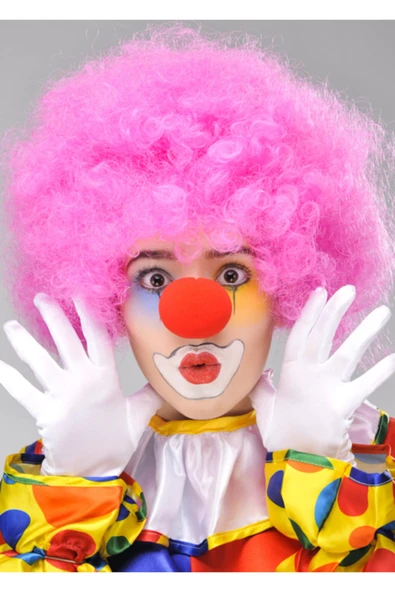 Vipfoni Kıvırcık Afro Bonus Peruk Takma Saç ve Kırmızı Burun Seti - Pembe ürün görseli 1