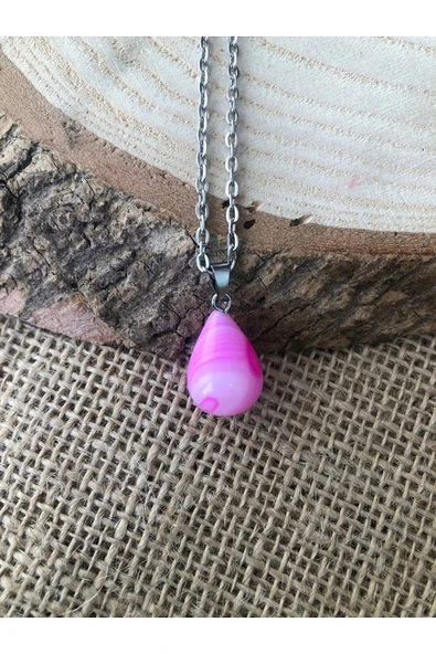 Vipfoni Pembe Akik Doğal Taş Kolye ürün görseli 1