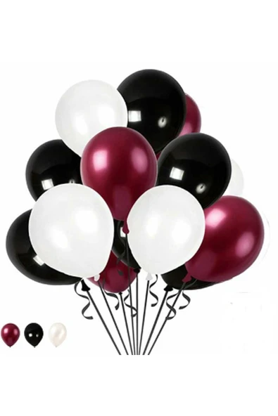Vipfoni Bordo - Beyaz- Siyah Karışık Renk Metalik Balon 10 ürün görseli 1