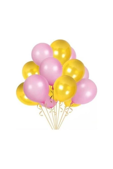 Vip-Aksesuar Metalik Balon Sarı - Pembe 25 Adet ürün görseli 1