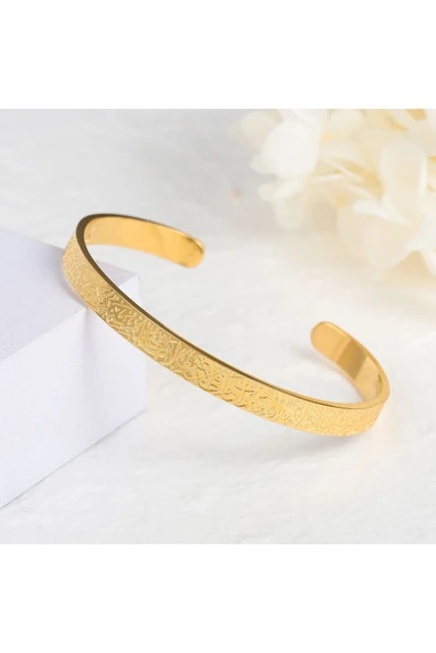 Vipfoni Uniseks Ayarlanabilir Ayetel Kürsi Yazılı Çelik Bileklik gold ürün görseli 1