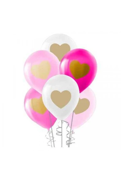 Vipfoni Altın Kalp Baskılı Karışık Renk Balon - 10 Adet ürün görseli 1