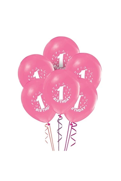 Vip-Aksesuar 1 Yaş Baskılı Pembe Balon 25 Adet ürün görseli 1