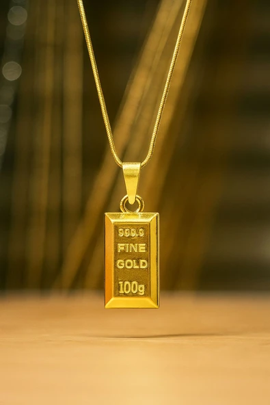Vipfoni Gold RenkYılan Zincir Külçe Altın Şekilnde Çelik Kolye ürün görseli 1
