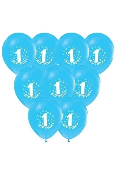 Vip-Aksesuar 1 Yaş Baskılı Mavi Balon 10 Adet ürün görseli 1