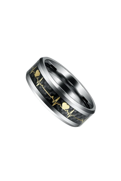 Vipfoni 8 mm Kalp Atışı EKG Aşk Paslanmaz Çelik Unisex Yüzük Gri 18 ürün görseli 1