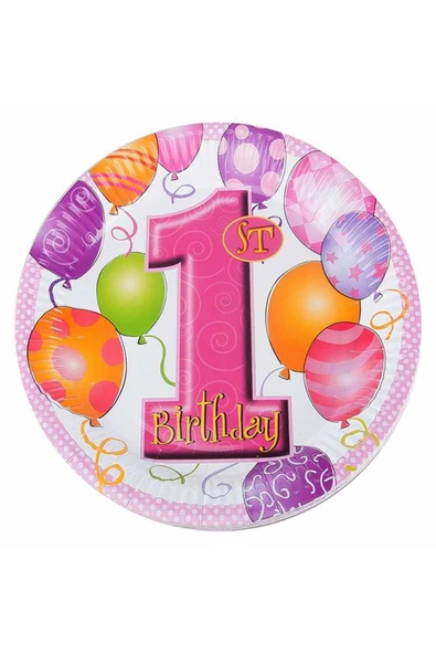 Vipfoni Balonlar 1 Yaş Pembe Karton Tabak ürün görseli 1