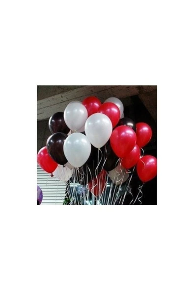 Vip-Aksesuar Metalik Balon Beyaz- Kırmızı - Siyah 25 Adet ürün görseli 1