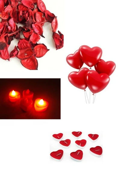 Vipfoni Seni Seviyorum Paketi 4 Ad Mini Kalp Led Mum 10 Ad Kalpli Balon 10 Ad Kalpli Mum 1 Paket Kuru Gül ürün görseli 1