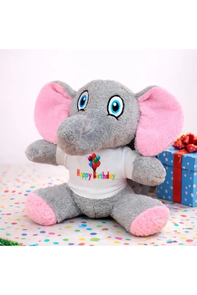 Vipfoni Happy Birthday Tişörtlü Peluş Oyuncak Fil ürün görseli 1