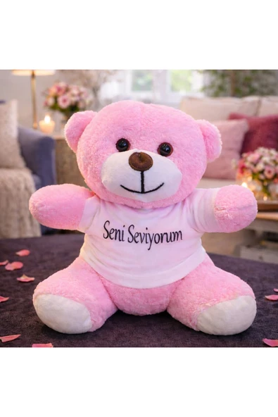 Vipfoni Pembe Seni Seviyorum Tişörtlü Ayıcık ürün görseli 1