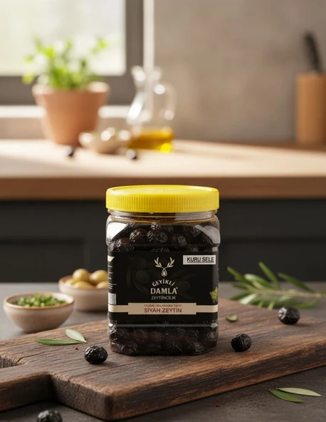 Geyikli damla damladan organik natural siyah zeytin (kuru sele) ürün görseli 1