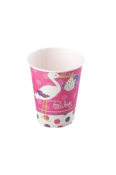 Vipfoni Baby Shower Karton Bardak Leylek 8li - Pembe ürün görseli 1