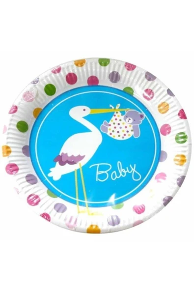 Vipfoni Baby Shower Karton Tabak Leylek 8li - Mavi ürün görseli 1