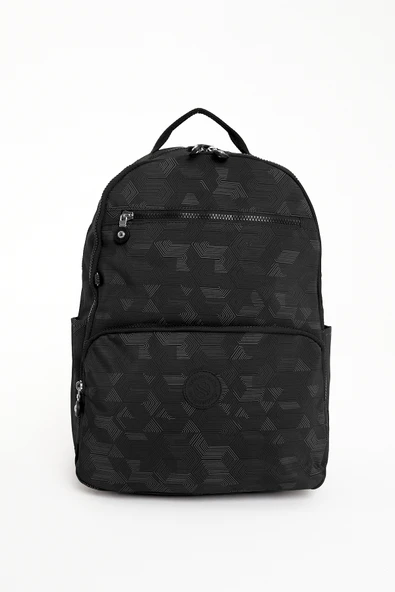 Unisex Suya Dayanıklı Orta Boy Krinkıl Kumaş Siyah Desenli Laptop Okul Ve Seyahat Sırt Çantası ürün görseli 1