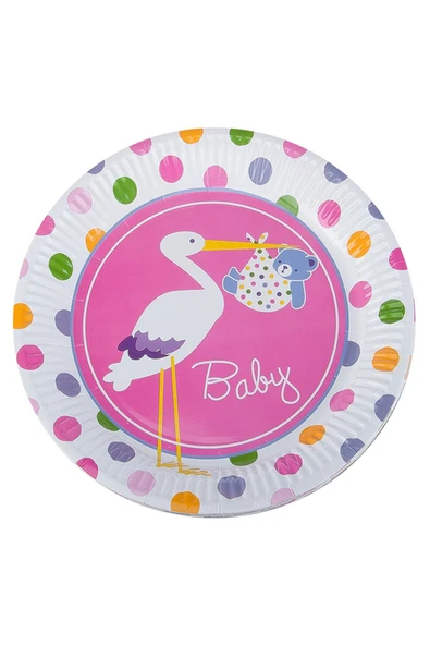 Vipfoni Baby Shower Karton Tabak Leylek 8li - Pembe ürün görseli 1