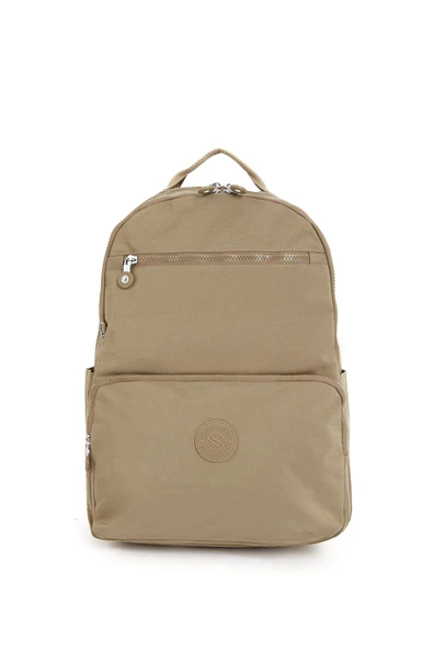 Unisex Suya Dayanıklı Orta Boy Krinkıl Kumaş Çok Gözlü Bej Laptop Okul Ve Seyahat Sırt Çantası ürün görseli 1