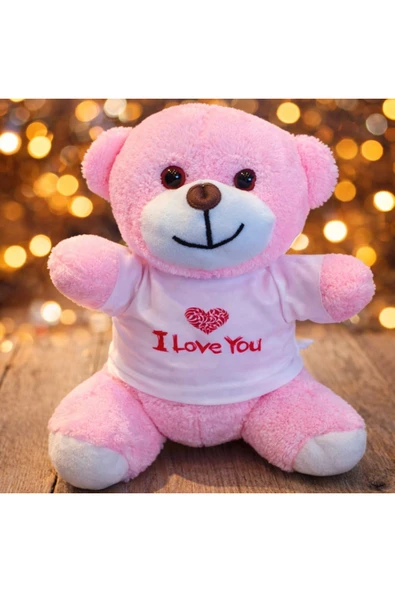 Vipfoni Pembe I Love You Tasarım Tişörtlü Ayıcık ürün görseli 1