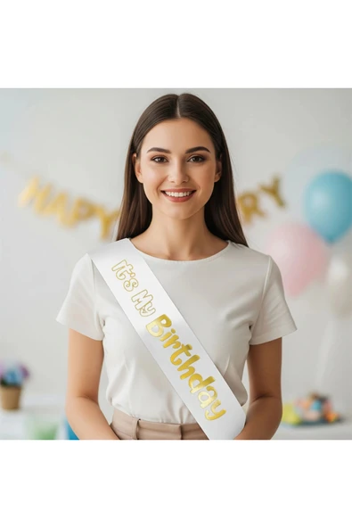 Vipfoni Its My Birthday Baskılı Varaklı Lüks Kuşak -Altın- ürün görseli 1