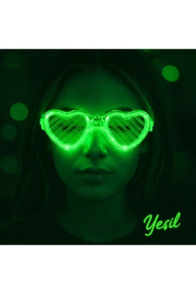 Vipfoni LED Işıklı Kalp Gözlük – 3 Modlu Parti & Glow Gözlüğü Yeşil ürün görseli 1