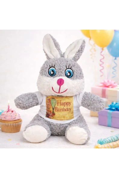 Vipfoni Happy Birthday Tişörtlü Peluş Tavşan ürün görseli 1