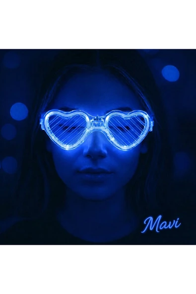 Vipfoni LED Işıklı Kalp Gözlük – 3 Modlu Parti & Glow Gözlüğü Mavi ürün görseli 1