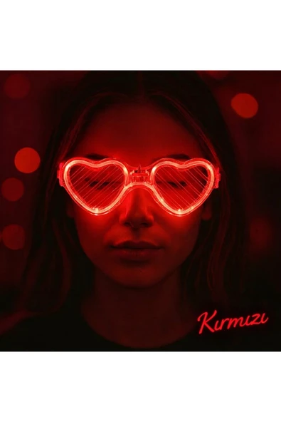 Vipfoni LED Işıklı Kalp Gözlük – 3 Modlu Parti & Glow Gözlüğü Kırmızı ürün görseli 1