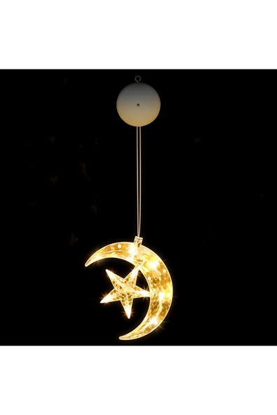 Vipfoni Vantuzlu Ay Yıldız LED Işıklı Cam, Vitrin, Kapı ve Pencere Süsü ürün görseli 1