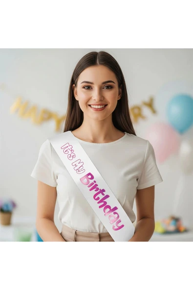 Vipfoni Its My Birthday Baskılı Varaklı Lüks Kuşak -Fuşya- ürün görseli 1