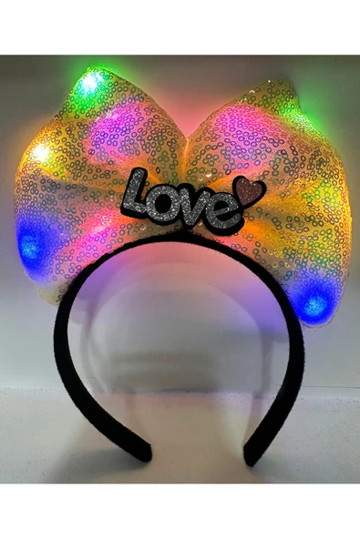 Vipfoni Led Işıklı 3 Farklı Fonksiyonda Yanan Gümüş Love Yazılı Fuşya Pembe Fiyonk Taç 20X17 cm ürün görseli 1
