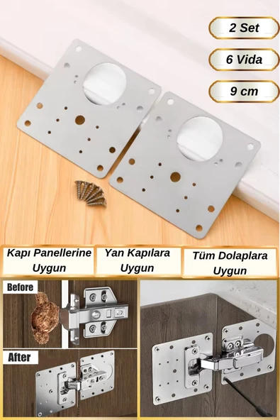 Hane Dostu 2 Adet 9 cm Paslanmaz Çelik 6 Vidalı Menteşe Onarım Plakası ürün görseli 1