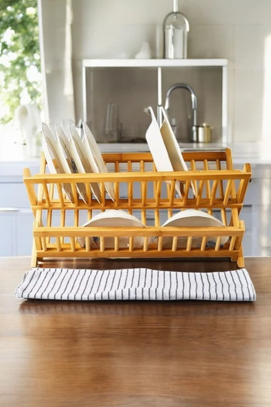 Sezka Life Bambu Bulaşıklık Tabaklık 2 Katlı Katlanabilir Tabaklık (47 cm 32 cm ) ürün görseli 1