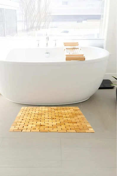 Akkoyunlu home Katı Desen Bambu Paspas Duş Küvet Matı Banyo Kaydırmaz Matı Katlanır (24x16)cm ürün görseli 1