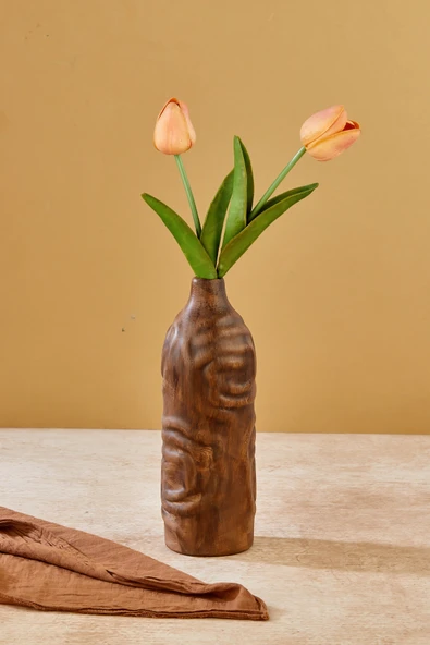 Akkoyunlu home Dalgalı Dekoratif Pinterest Vazo Seramik Şık Vazo Seti (Kahve) 24 cm ürün görseli 1