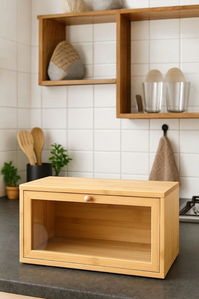 Sezka Life Bambu Kapaklı Ekmek Kutusu ,Ekmek Dolabı,Tezgah Üstü Düzenleyici Organizer ürün görseli 1