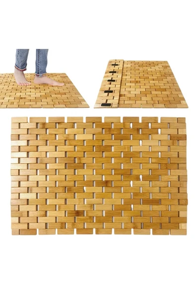 Sezka Life Katı Desen Bambu Paspas Duş Küvet Matı Banyo Kaydırmaz Matı Katlanır (24x16)cm ürün görseli 1