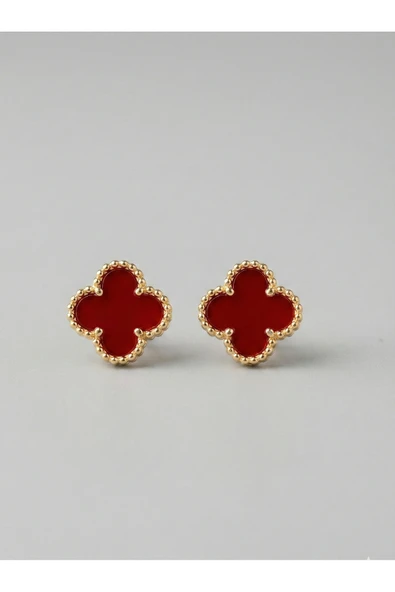Altın Kaplama Bordo Çelik Cleef Küpe - Resim 4