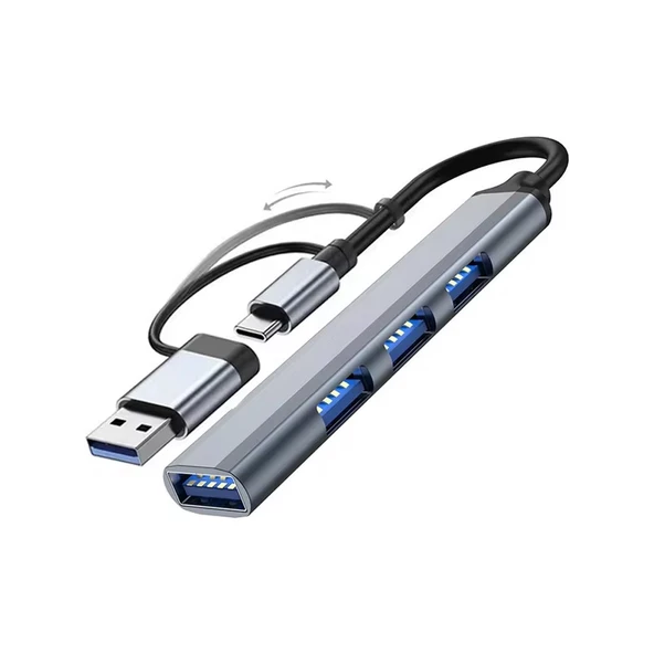 TAPLIN 2 In 1 Adaptör 4 Port Type C USB 3.0 Hub  USB 3.0 Adapter Type-C Çevirici USB Hub ürün görseli 1