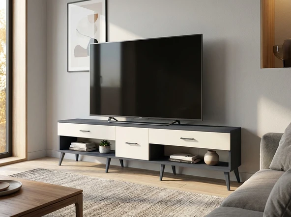 Dienni Arges TV Ünitesi 3 Çekmeceli 220x30x51 Antrasit-Antrasit/Aytaşı ürün görseli 1