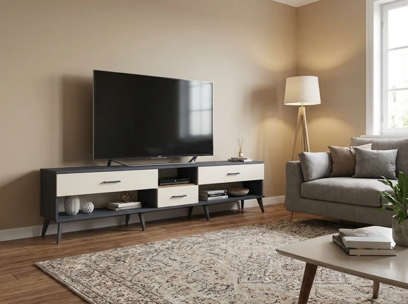 Dienni Arges TV Ünitesi Tek Raflı 3 Çekmeceli 220x30x51 Antrasit-Çam/Aytaşı ürün görseli 1