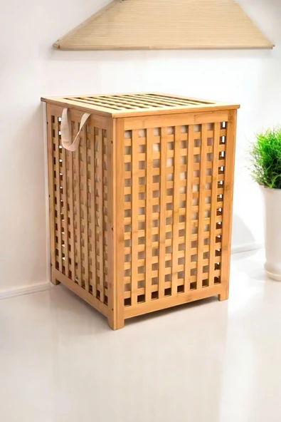 Sezka Life Bambu Kirli Çamaşır Sepeti Oyuncak Sepeti Naturel Banyo Kirli Çamaşır Sepeti  58x40 cm ürün görseli 1