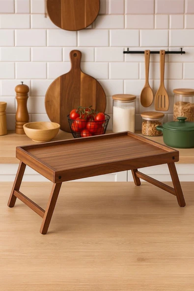Sezka Life Akasya Bambu Ayaklı Tepsi Katlanır Ayaklı Bambu Yatak Keyif Tepsisi (50cm*30cm) ürün görseli 1