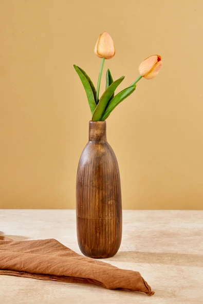 Akkoyunlu home Çizgili Dekoratif Pinterest Vazo Seramik Şık Vazo Seti (Kahve) ürün görseli 1