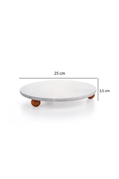 Sezka Life Desenli Mermer Ahşap Ayaklı Yuvarlak  Sunumluk Pasta Servis Sunumluğu Tepsisi 25 cm ürün görseli 1